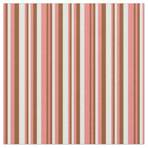 Tela Patrón de rayas de crema ligera, marrón y menta