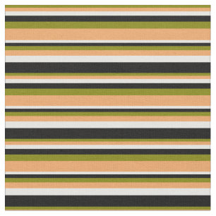 Tela Patrón de rayas verdes, marrones, blancas y negra