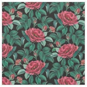 Tela Patrón de rosas rojas vintage
