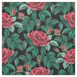 Tela Patrón de rosas rojas vintage