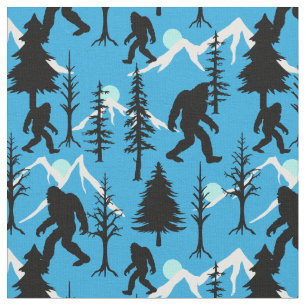 Tela Patrón de sasquatch y pinos de invierno azul