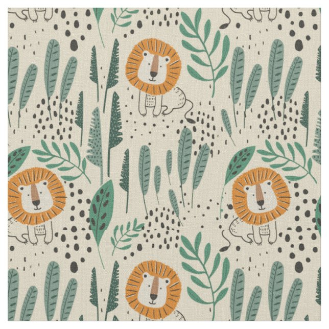 Tela Patrón de selva tropical de león de Doodle lindo (De cerca)