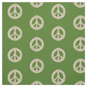 Tela Patrón de signos celta dorado y blanco