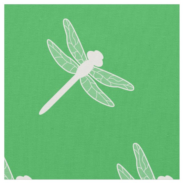 Tela Patrón de silueta de libélula verde y blanca (De cerca)