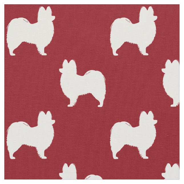 Tela Patrón de siluetas de perro Papillon Rojo y Blanco (De cerca)