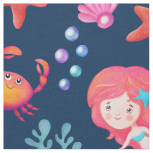 Tela Patrón de Sirena Cuta Tema Subacuático Nursera
