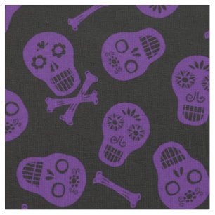 Tela Patrón de Skulls de papel púrpura de los muertos