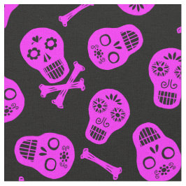 Tela Patrón de Skulls de papel rosa de los Muertos