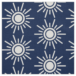 Tela Patrón de Sol 02 - Blanco sobre Índigo Azul Oscuro