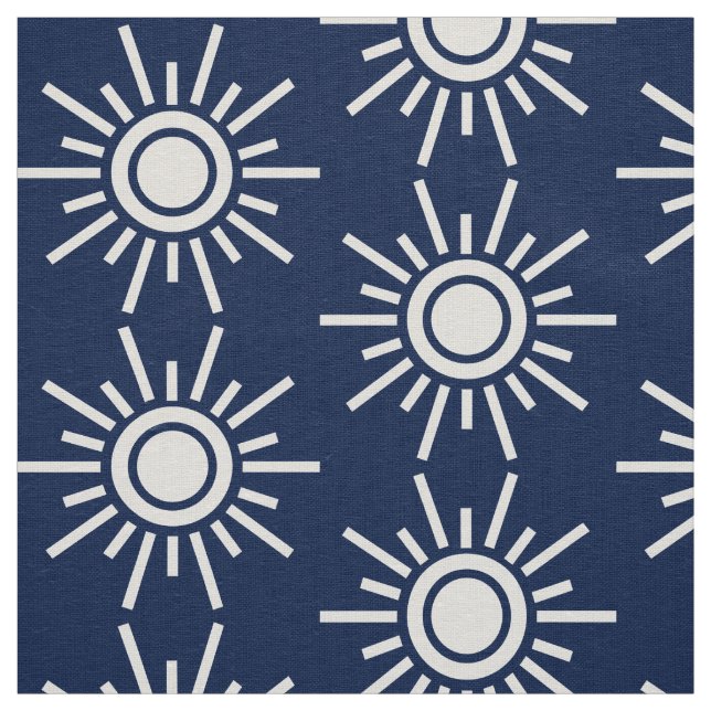 Tela Patrón de Sol 02 - Blanco sobre Índigo Azul Oscuro (Retal)