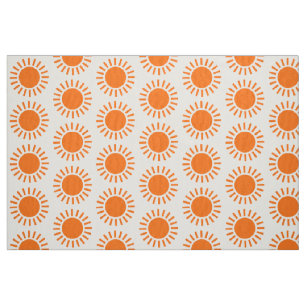 Tela Patrón de Sol - Naranja sobre Blanco