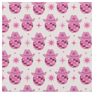 Tela Patrón de sombrero de vaquera disco rosa con estre