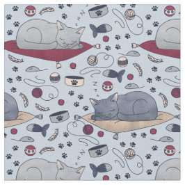 Tela Patrón de sueños de gato somnoliento, gris