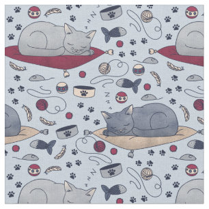 Tela Patrón de sueños de gato somnoliento, gris