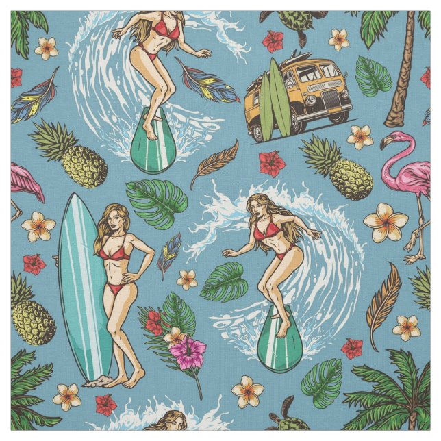 Tela Patrón de surfista de dama retro (Retal)