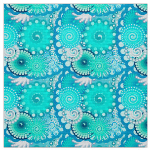 Tela Patrón de Swirl fractal, azul claro y Aqua