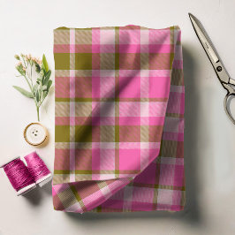 Tela Patrón de Tartán Pink caliente y Olive ID210