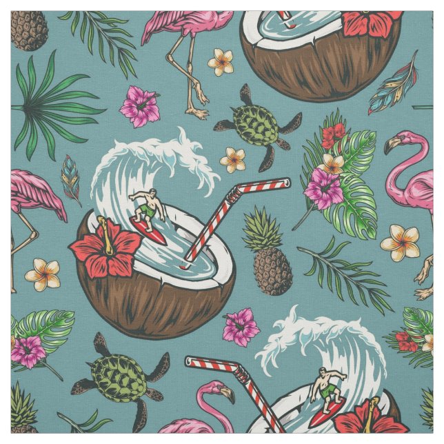 Tela Patrón de temática tropical del surf retro (Retal)