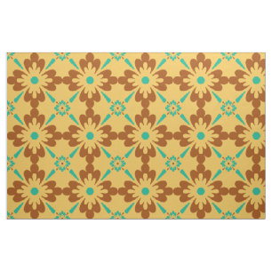Tela Patrón De Tile Español Turquesa Marrón Y Amarillo