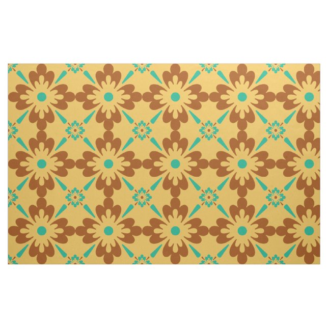 Tela Patrón De Tile Español Turquesa Marrón Y Amarillo ("Cuarto gordo" (fat quarter))