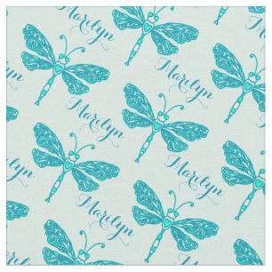 Tela Patrón de tinta de libélula verde azulada de nombr