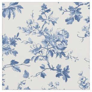 Tela Patrón de Toile Botánico Azul Claro