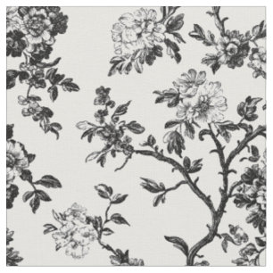 Tela Patrón de Toile de Rama Floral Negra