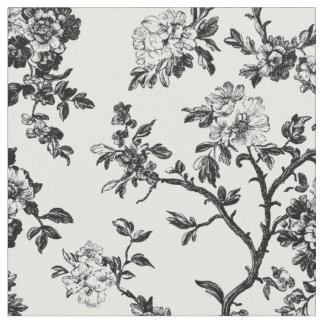 Tela Patrón de Toile de Rama Floral Negra