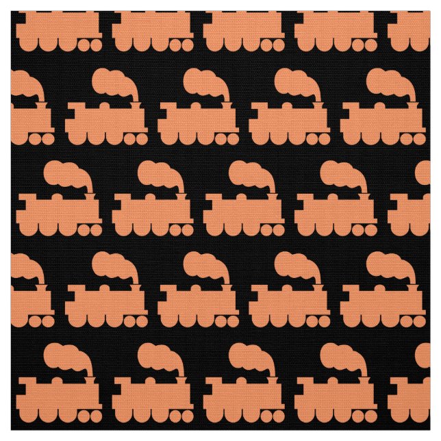 Tela Patrón de tren de vapor - Peach on Black (Retal)