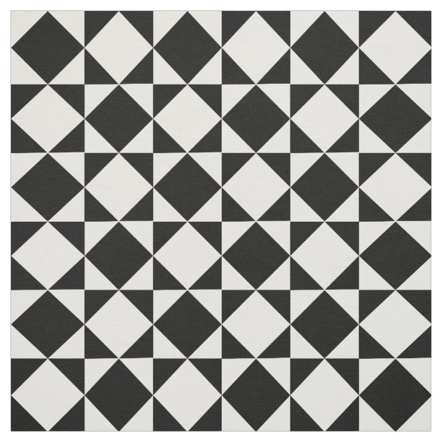 Tela Patrón de triángulos de cuadrado retro negro blanc (Retal)