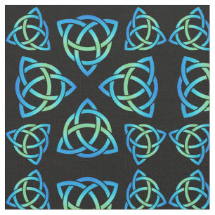 Tela Patrón de triquetra celta y verde en negro