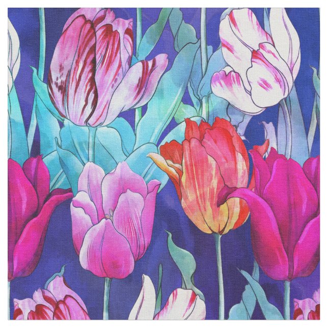 Tela Patrón de tulipanes coloridos (De cerca)