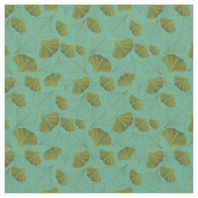 Tela Patrón de turquesa de hojas de gingko floral (De cerca)