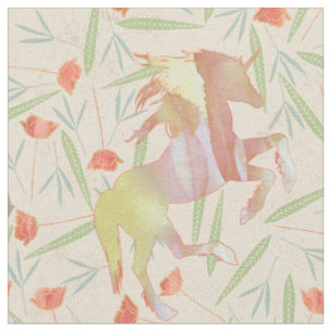 Tela Patrón de unicornio rosa salmón coral amarillo