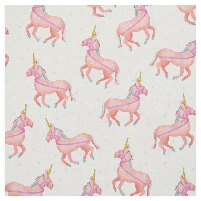 Tela Patrón de unicornio rosa y estrellas (Retal)