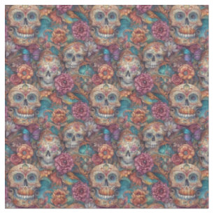 Tela Patrón de vacaciones - Calaveras de azúcar y marip