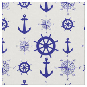Tela Patrón de vela azul blanco náutico costero