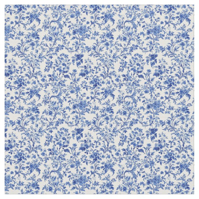 Tela Patrón de Vino Floral Blue Toile (De cerca)