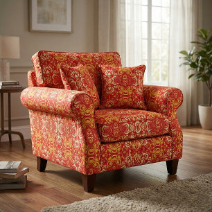 Tela Patrón decorativo antiguo antiguo rojo y amarillo