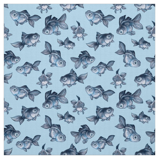 Tela Patrón decorativo azul inmaculado con peces (Retal)
