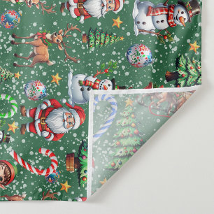 Tela Patrón decorativo de Navidad con fondo verde