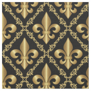 Tela Patrón decorativo dorado de flor de lis