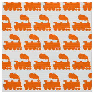 Tela Patrón del tren de vapor - Naranja en blanco