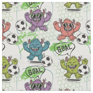 Tela Patrón divertido de fútbol de monstruos para niños