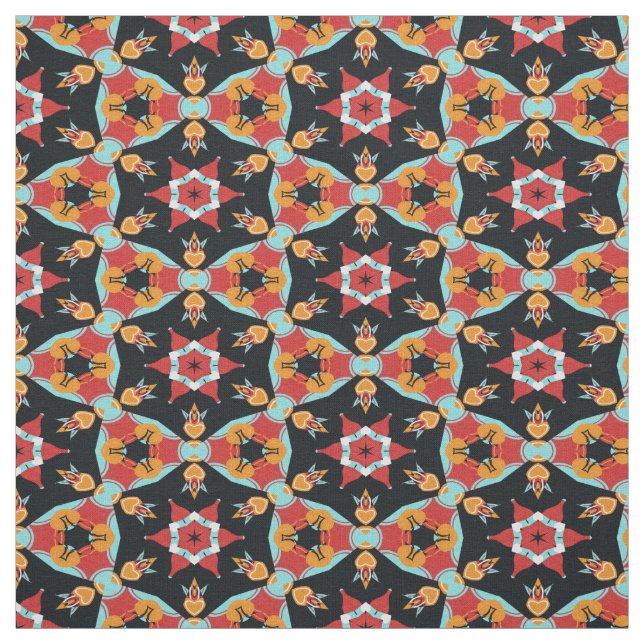 Tela Patrón estrella de Naranja amarillo turquesa rojo  (Retal)