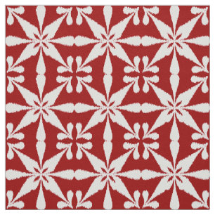 Tela Patrón Estrella Ikat - Blanco y rojo oscuro