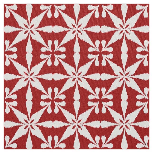 Tela Patrón Estrella Ikat - Blanco y rojo oscuro (Retal)