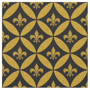 Tela Patrón Eternario Fleur de Lis Faux Gold   Negro