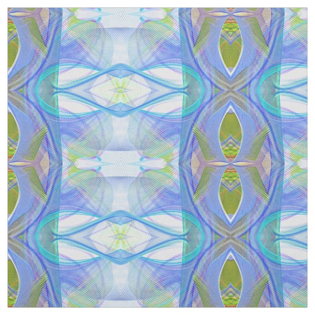 Tela patrón étnico azul fractal. (Retal)