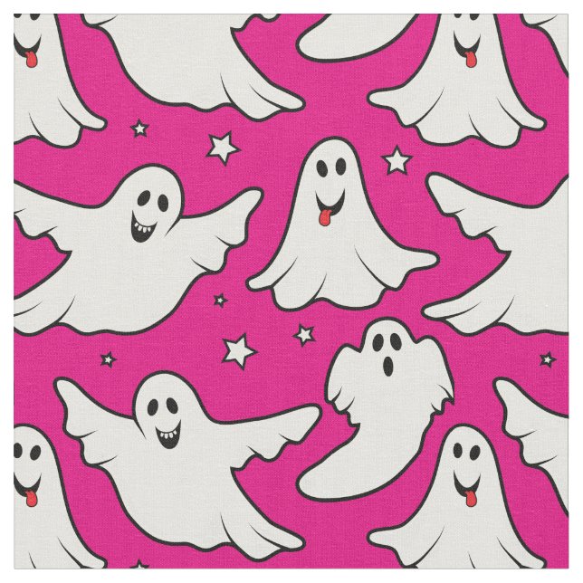 Tela Patrón fantasma de Halloween con sabor a rosa (De cerca)